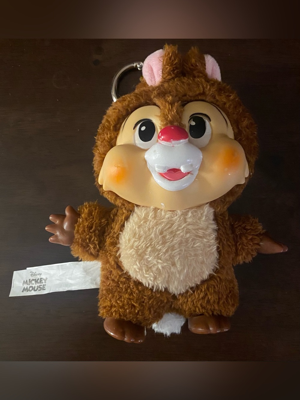 Disney Mickey Mouse Pop Mart Brown and Cream Dale Plush Keychain with Red Nose